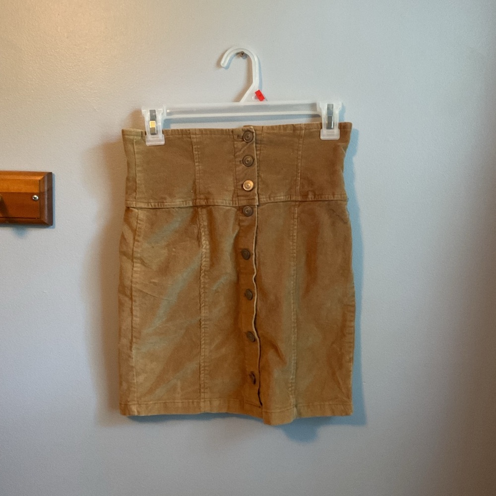 Tan Corduroy Button-Down Pencil Skirt